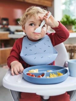 Bavoir Avec Récupérateur En Silicone Blanc Terrazzo - Vertbaudet -Boutique Bébé bavoir avec recuperateur en silicone 5