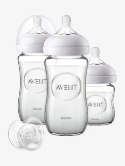 Kit Nouveau-né : 3 Biberons En Verre + Sucette Philips AVENT Natural Transparent - Philips Avent -Boutique Bébé kit nouveau ne 3 biberons en verre sucette philips avent natural 2