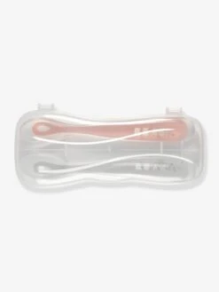 Lot De 2 Cuillères Ergonomiques D'apprentissage + Boîte De Transport BEABA Rose/gris - Beaba -Boutique Bébé lot de 2 cuilleres ergonomiques dapprentissage boite de transport beaba 1