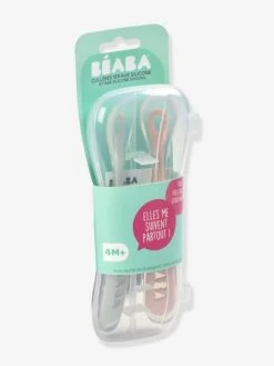 Lot De 2 Cuillères Ergonomiques D'apprentissage + Boîte De Transport BEABA Rose/gris - Beaba -Boutique Bébé lot de 2 cuilleres ergonomiques dapprentissage boite de transport beaba 2