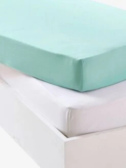 Lot De 2 Draps-housses Bébé En Jersey Extensible Gris + Blanc - Vertbaudet