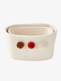 Lot De 2 Paniers En Corde à Pompons Beige - Vertbaudet -Boutique Bébé lot de 2 paniers en corde a pompons 2