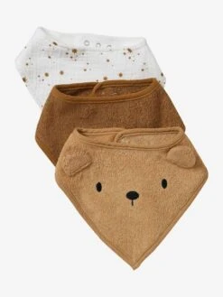 Lot De 3 Bavoirs Bandanas En éponge Et Gaze De Coton Caramel - Vertbaudet