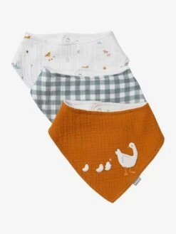 Lot De 3 Bavoirs Bandanas En Gaze De Coton Lot Vert Panda - Vertbaudet -Boutique Bébé lot de 3 bavoirs bandanas en gaze de coton 4