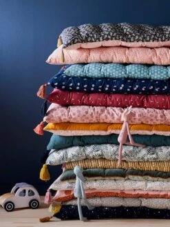 Matelas De Sol Avec Pompons FLEURETTES écru / Multicolore - Vertbaudet -Boutique Bébé matelas de sol avec pompons fleurettes 4