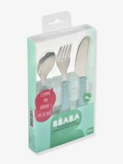 Set 3 Couverts D'apprentissage Inox BEABA Airy Green - Beaba -Boutique Bébé set 3 couverts dapprentissage inox beaba 2