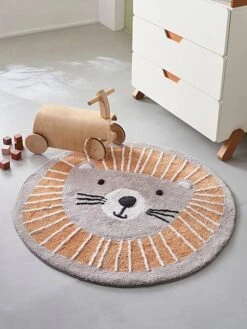 Tapis Rond Lavable Lion Gris / Orange - Vertbaudet -Boutique Bébé tapis rond lavable lion 2
