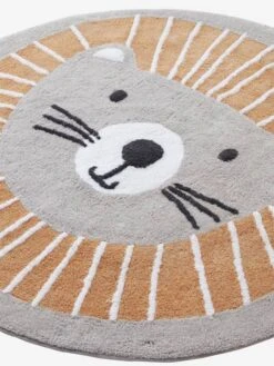 Tapis Rond Lavable Lion Gris / Orange - Vertbaudet -Boutique Bébé tapis rond lavable lion 4